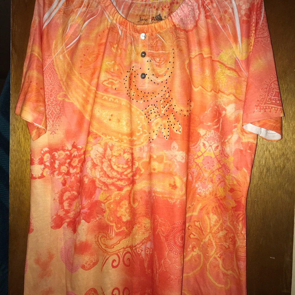 Orange print top with rhinestones 2x